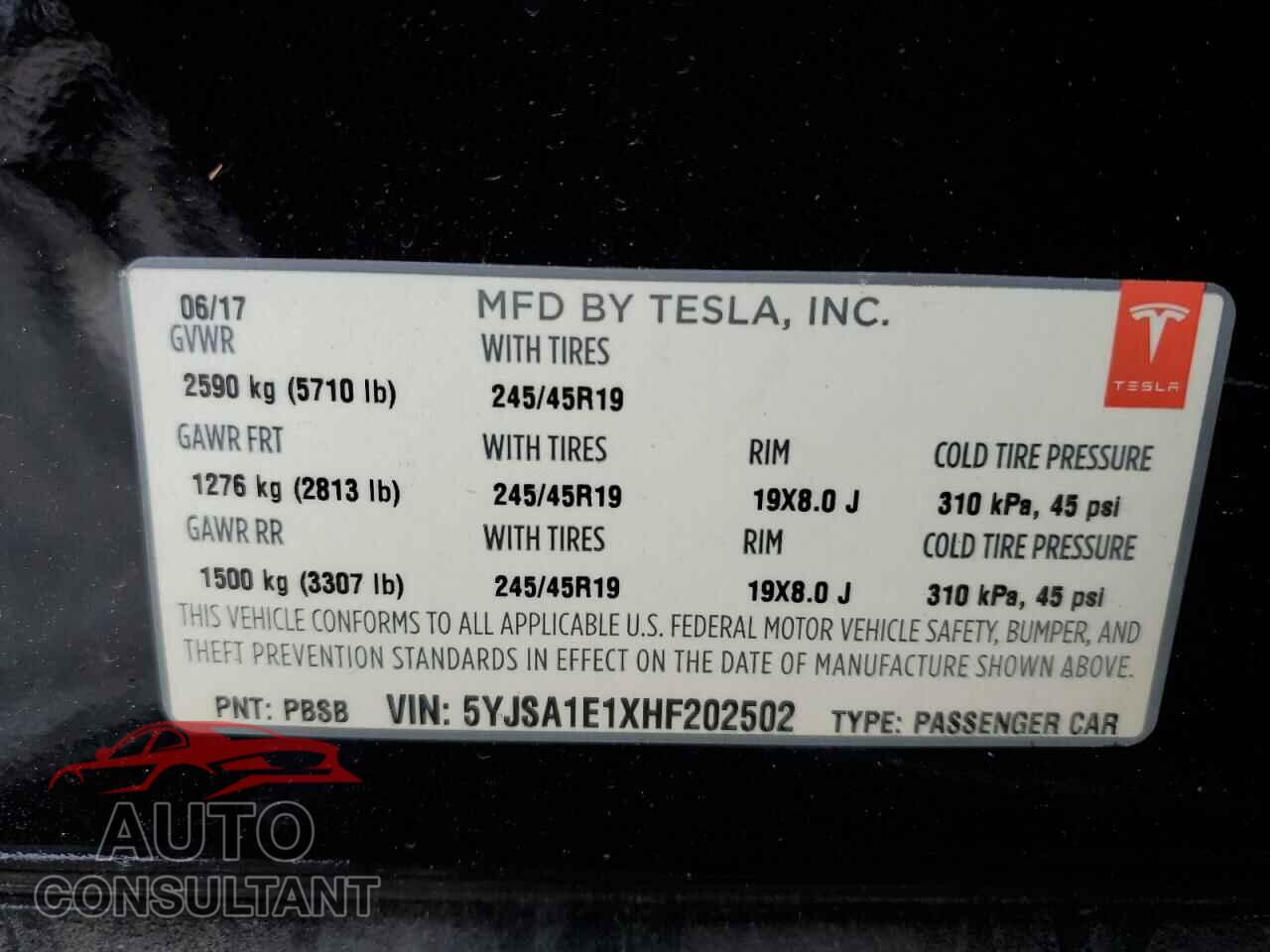 TESLA MODEL S 2017 - 5YJSA1E1XHF202502