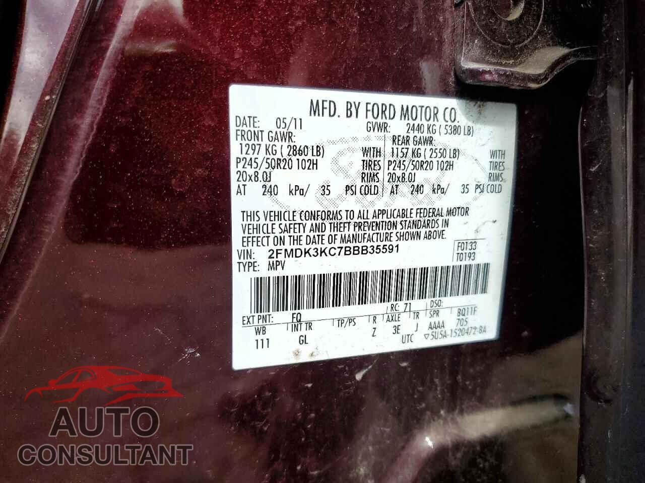FORD EDGE 2011 - 2FMDK3KC7BBB35591
