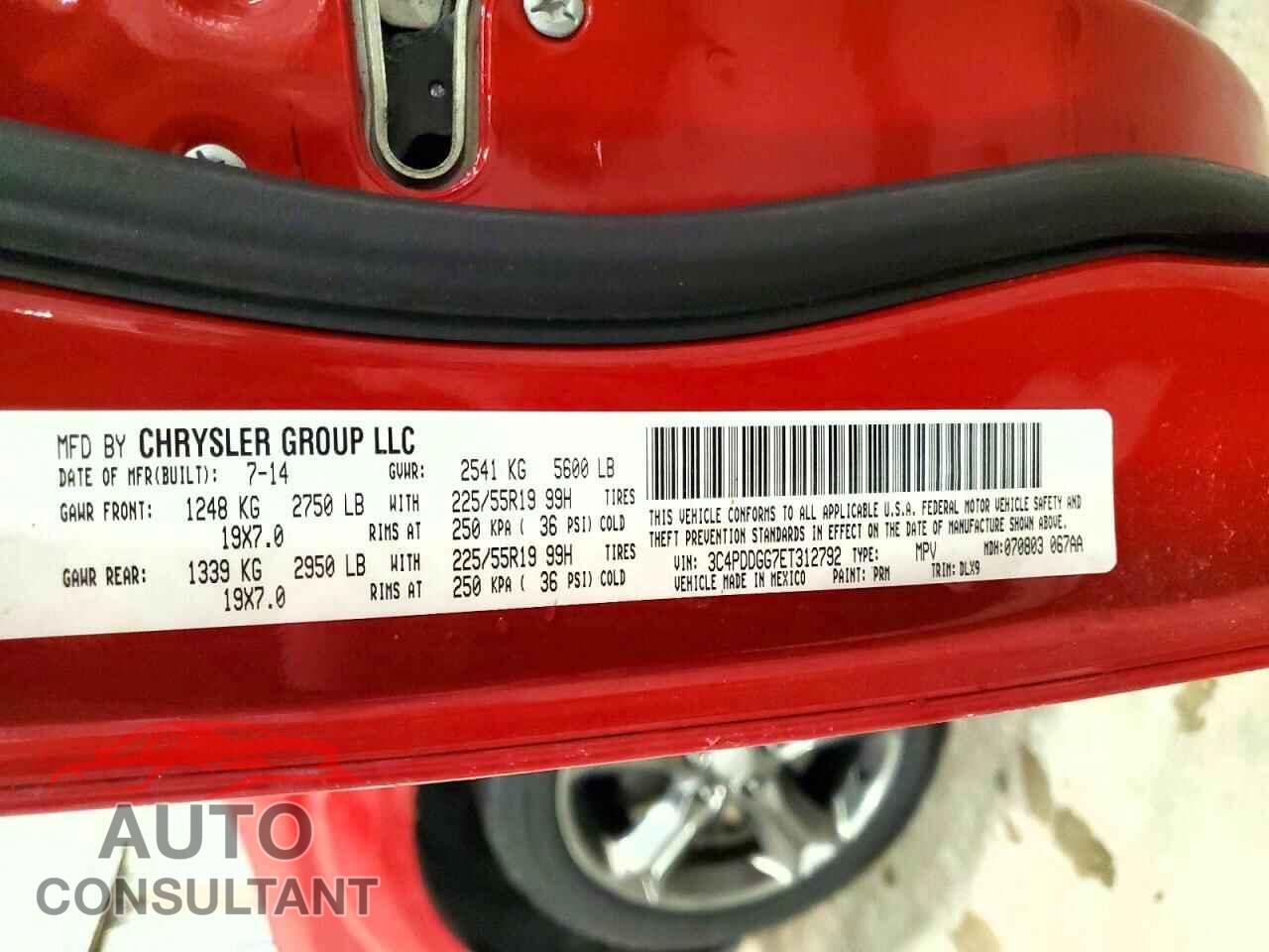 DODGE JOURNEY 2014 - 3C4PDDGG7ET312792