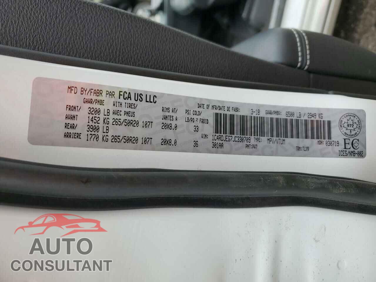 DODGE DURANGO 2018 - 1C4RDJEG7JC330709