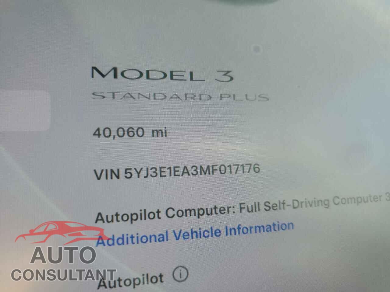 TESLA MODEL 3 2021 - 5YJ3E1EA3MF017176