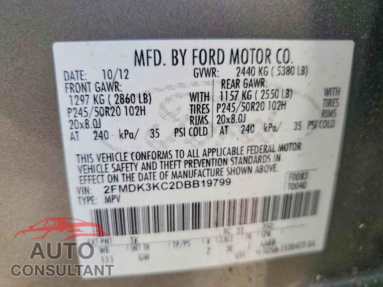 FORD EDGE 2013 - 2FMDK3KC2DBB19799