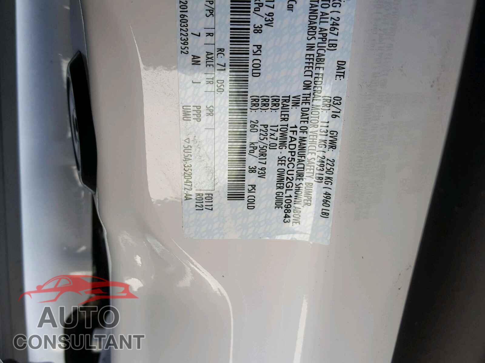 FORD CMAX 2016 - 1FADP5CU2GL109843