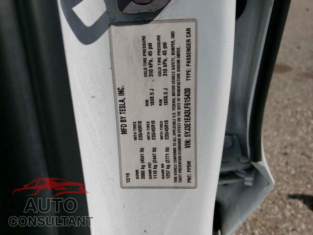 TESLA MODEL 3 2020 - 5YJ3E1EA3LF615430