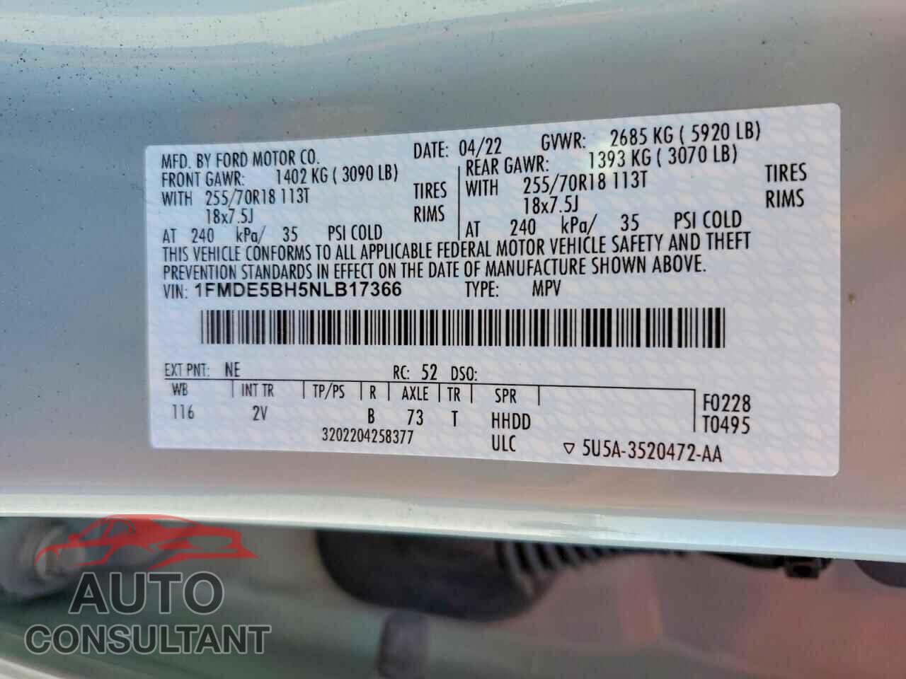 FORD BRONCO 2022 - 1FMDE5BH5NLB17366