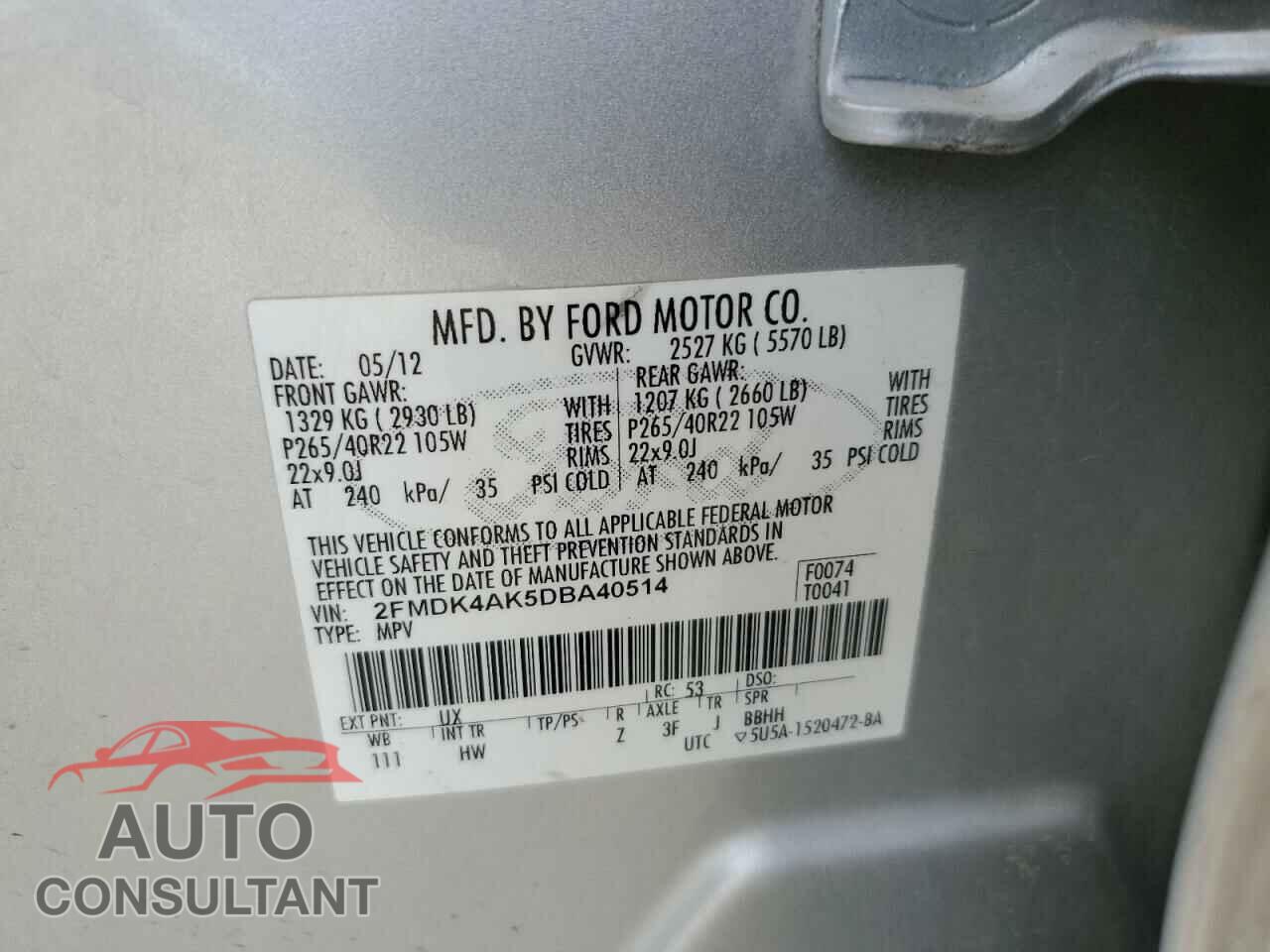 FORD EDGE 2013 - 2FMDK4AK5DBA40514