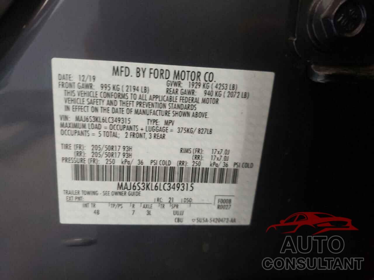 FORD ALL OTHER 2020 - MAJ6S3KL6LC349315