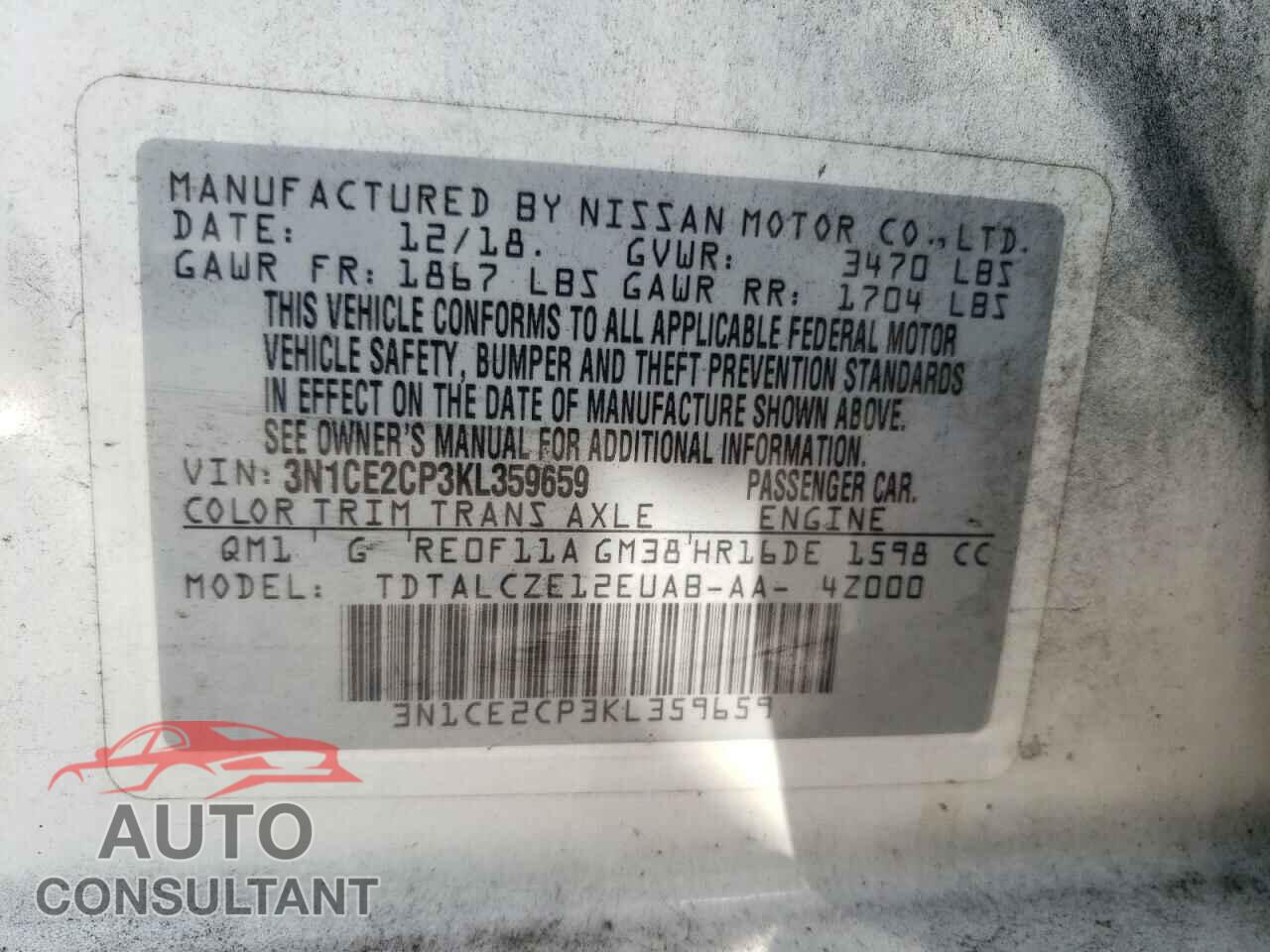NISSAN VERSA 2019 - 3N1CE2CP3KL359659