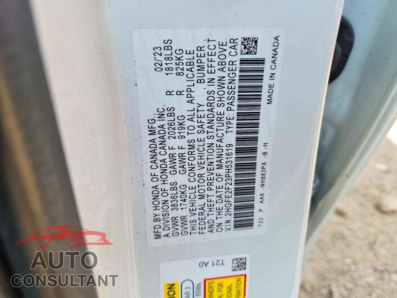 HONDA CIVIC 2023 - 2HGFE2F23PH531619