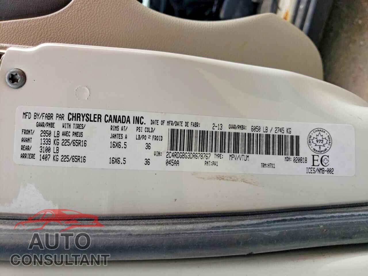 DODGE CARAVAN 2013 - 2C4RDGBG3DR678767