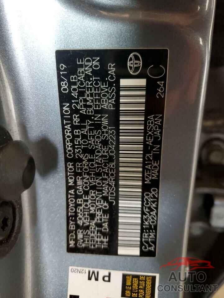 TOYOTA COROLLA 2020 - JTDS4RCE8LJ042231