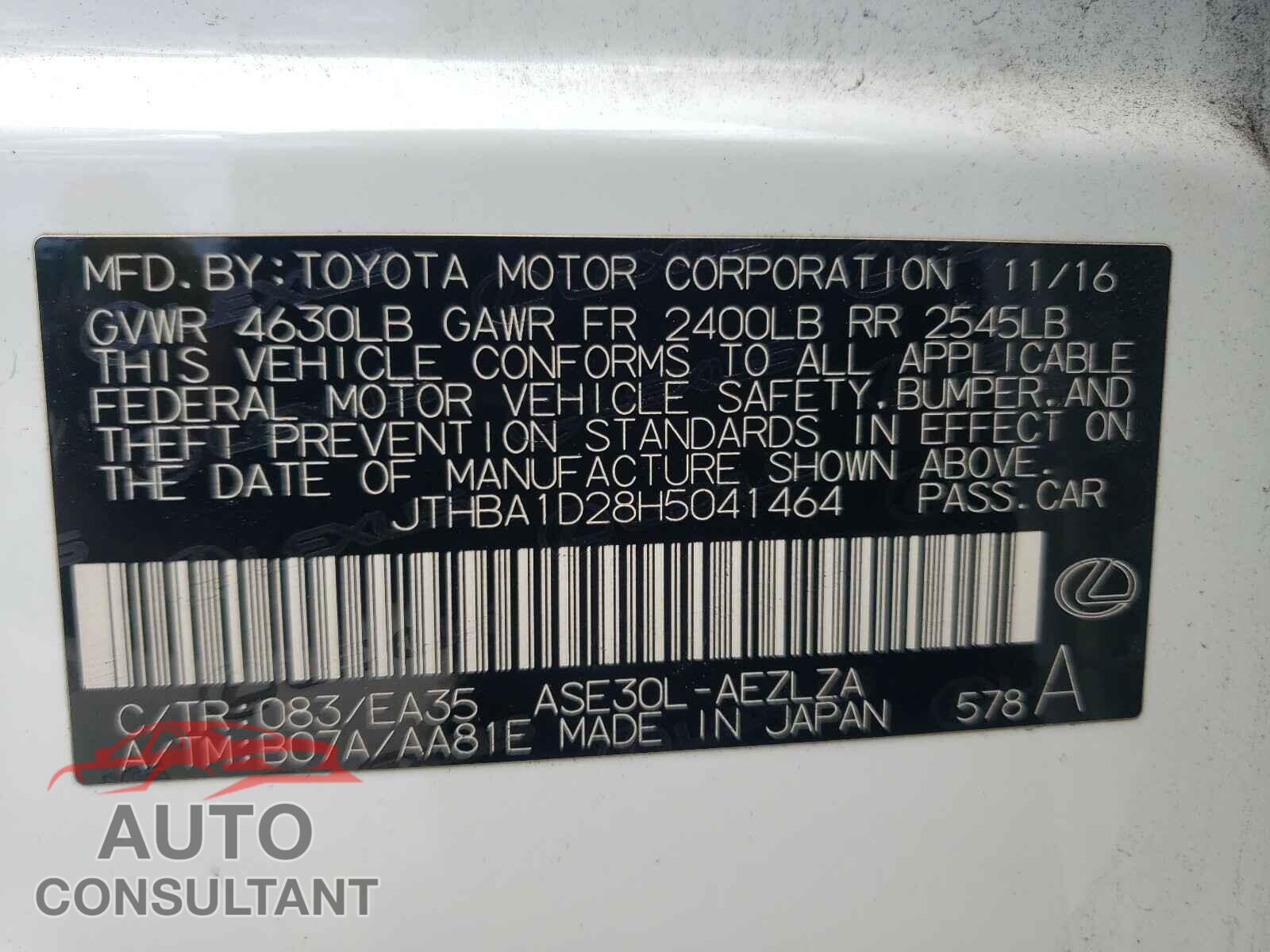 LEXUS IS 2017 - JTHBA1D28H5041464