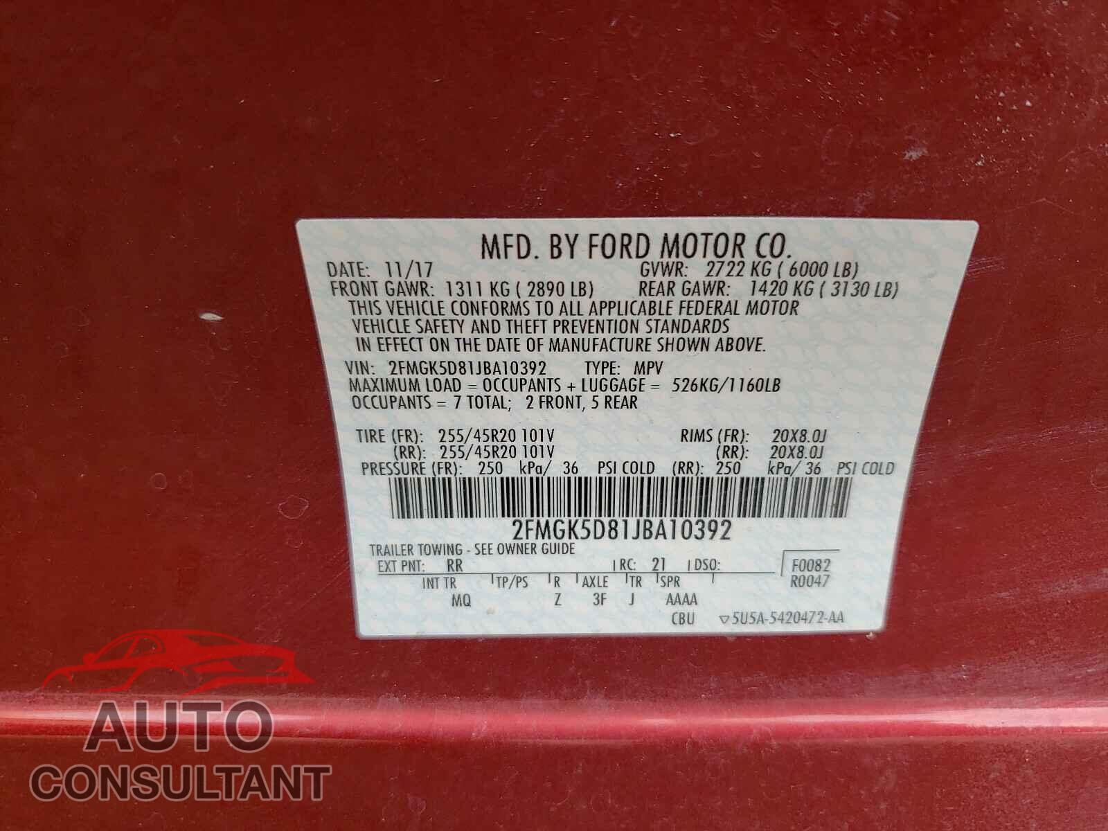 FORD FLEX 2018 - 2FMGK5D81JBA10392