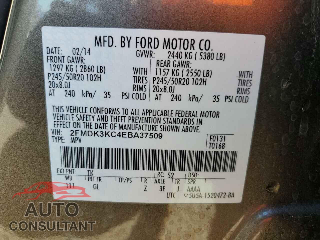 FORD EDGE 2014 - 2FMDK3KC4EBA37509