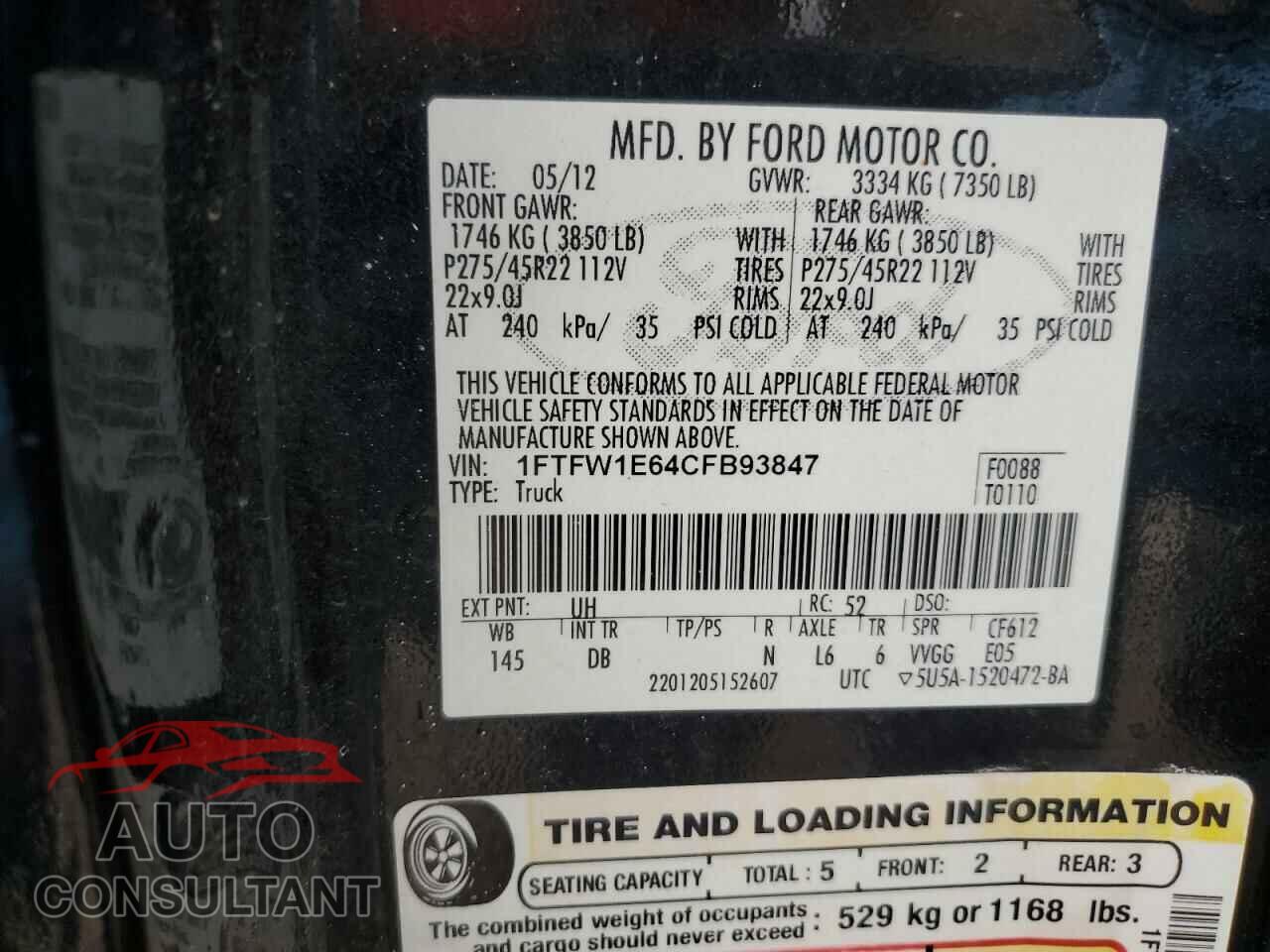 FORD F-150 2012 - 1FTFW1E64CFB93847