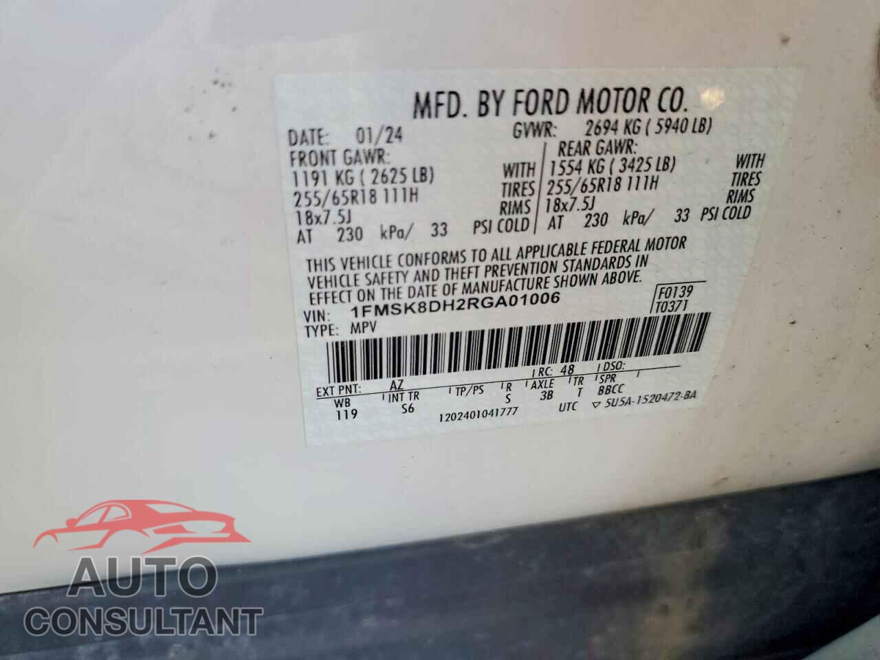 FORD EXPLORER 2024 - 1FMSK8DH2RGA01006
