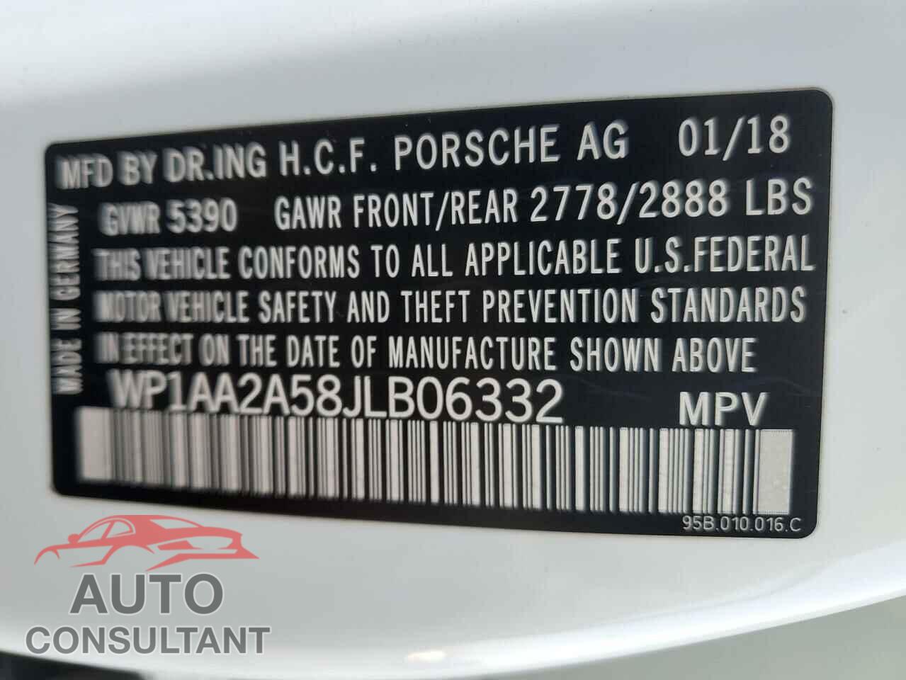 PORSCHE MACAN 2018 - WP1AA2A58JLB06332