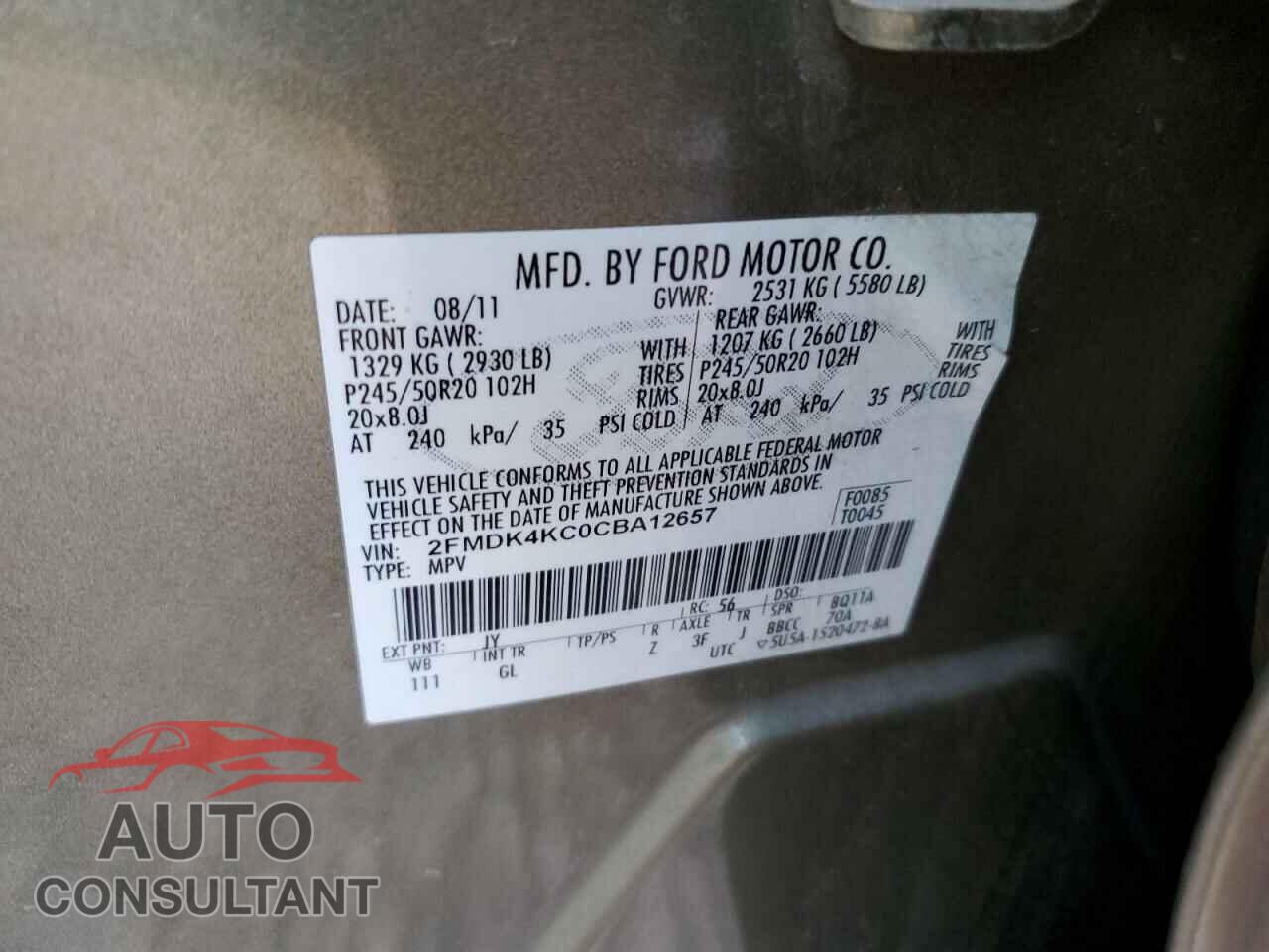 FORD EDGE 2012 - 2FMDK4KC0CBA12657