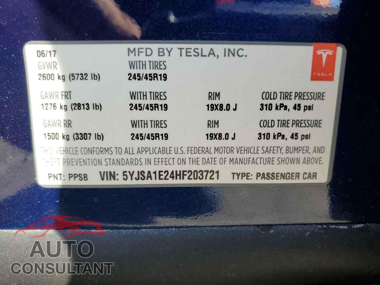 TESLA MODEL S 2017 - 5YJSA1E24HF203721