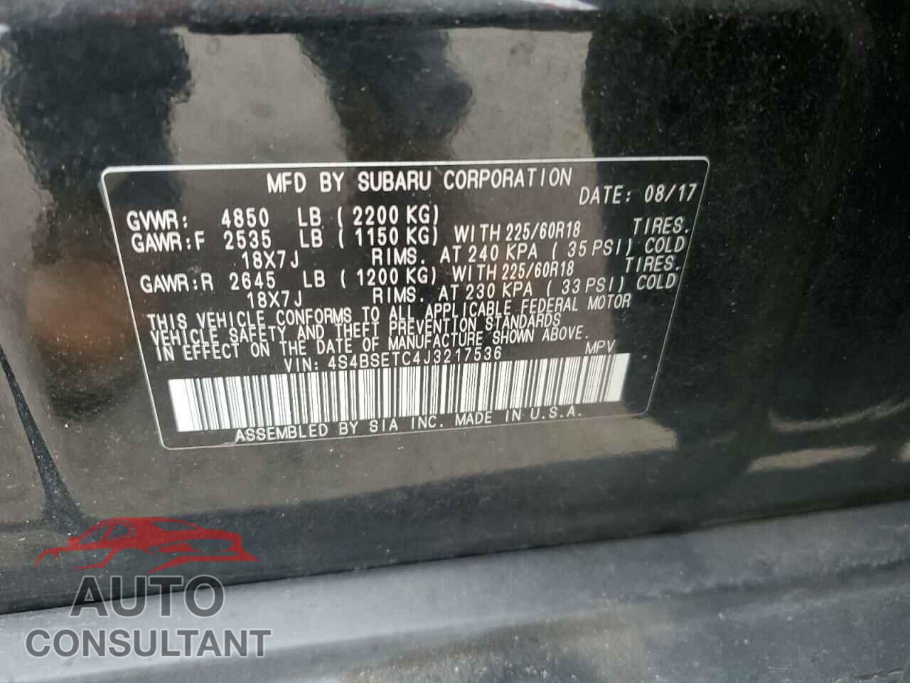 SUBARU OUTBACK 2018 - 4S4BSETC4J3217536