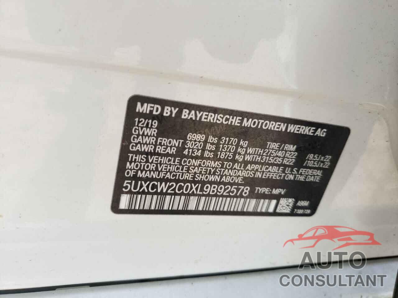 BMW X7 2020 - 5UXCW2C0XL9B92578