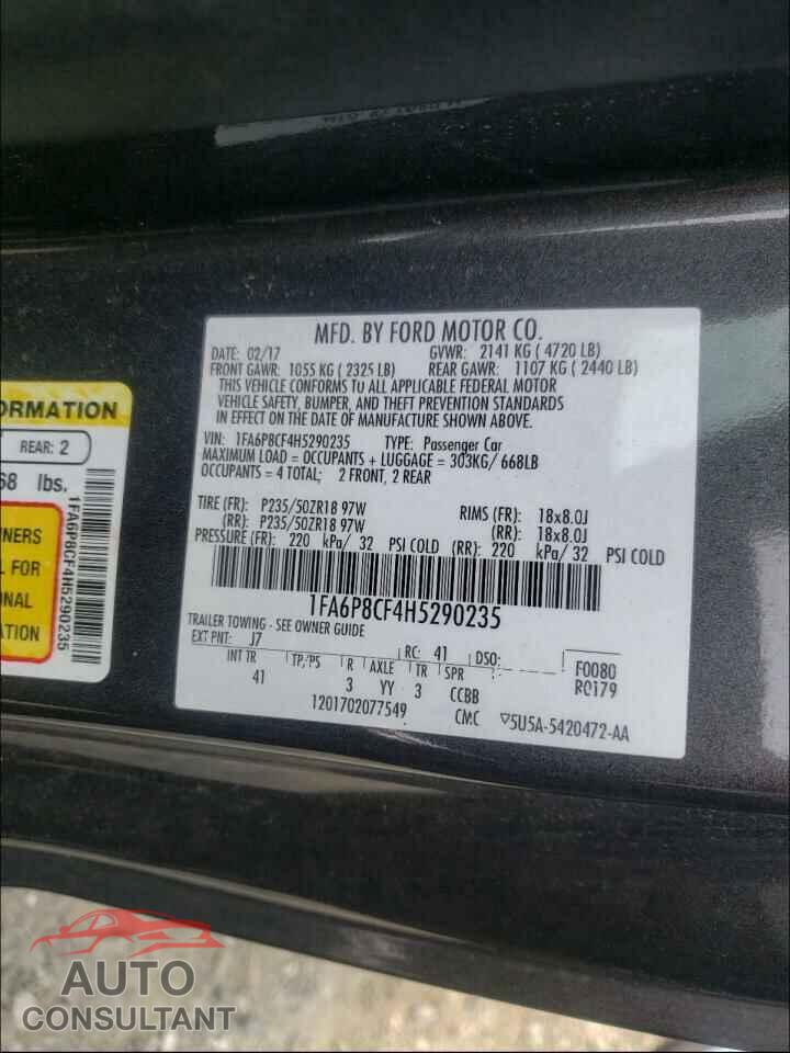 FORD MUSTANG 2017 - 1FA6P8CF4H5290235
