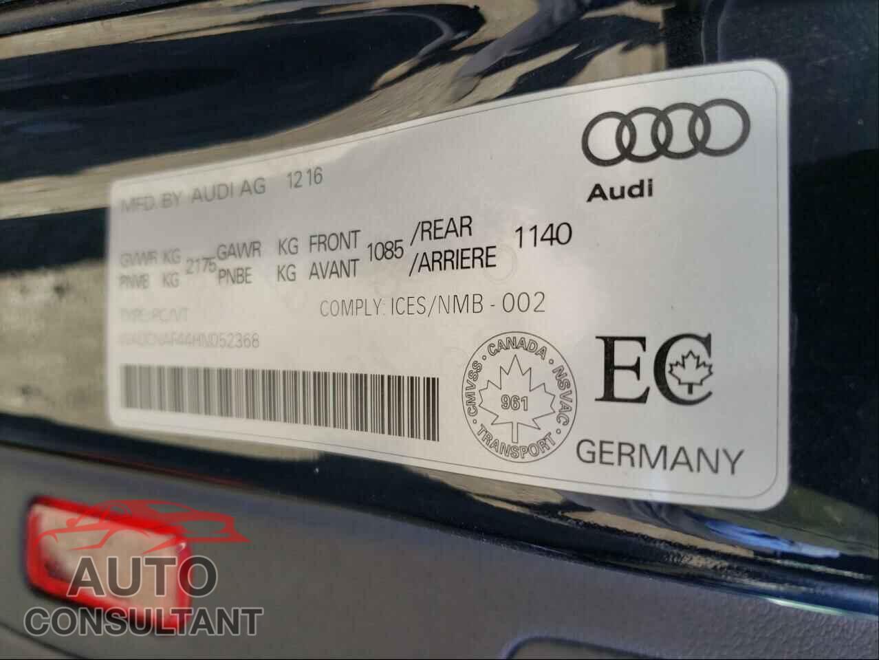 AUDI A4 2017 - WAUCNAF44HN052368