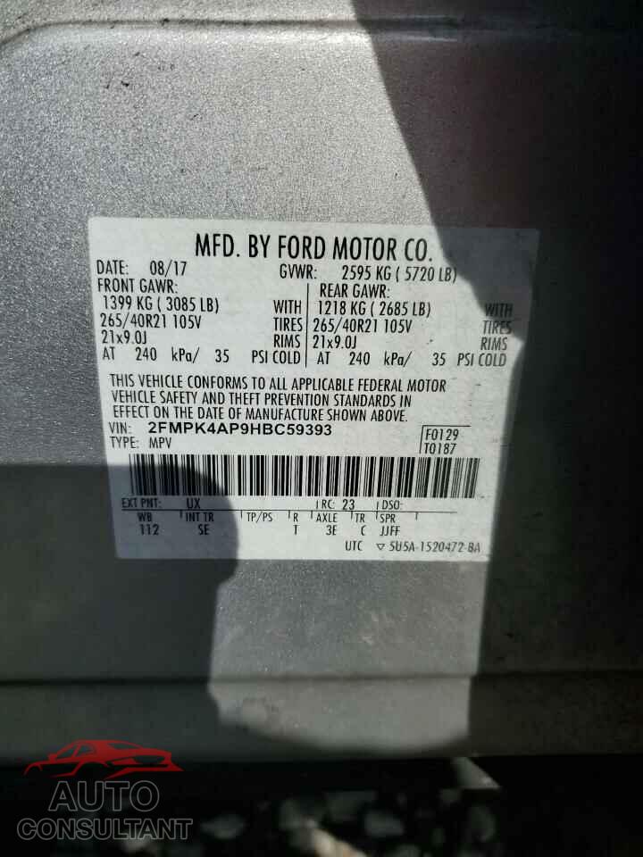 FORD EDGE 2017 - 2FMPK4AP9HBC59393