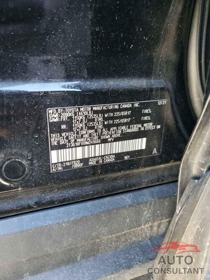TOYOTA RAV4 2022 - 2T3G1RFVXNW249668