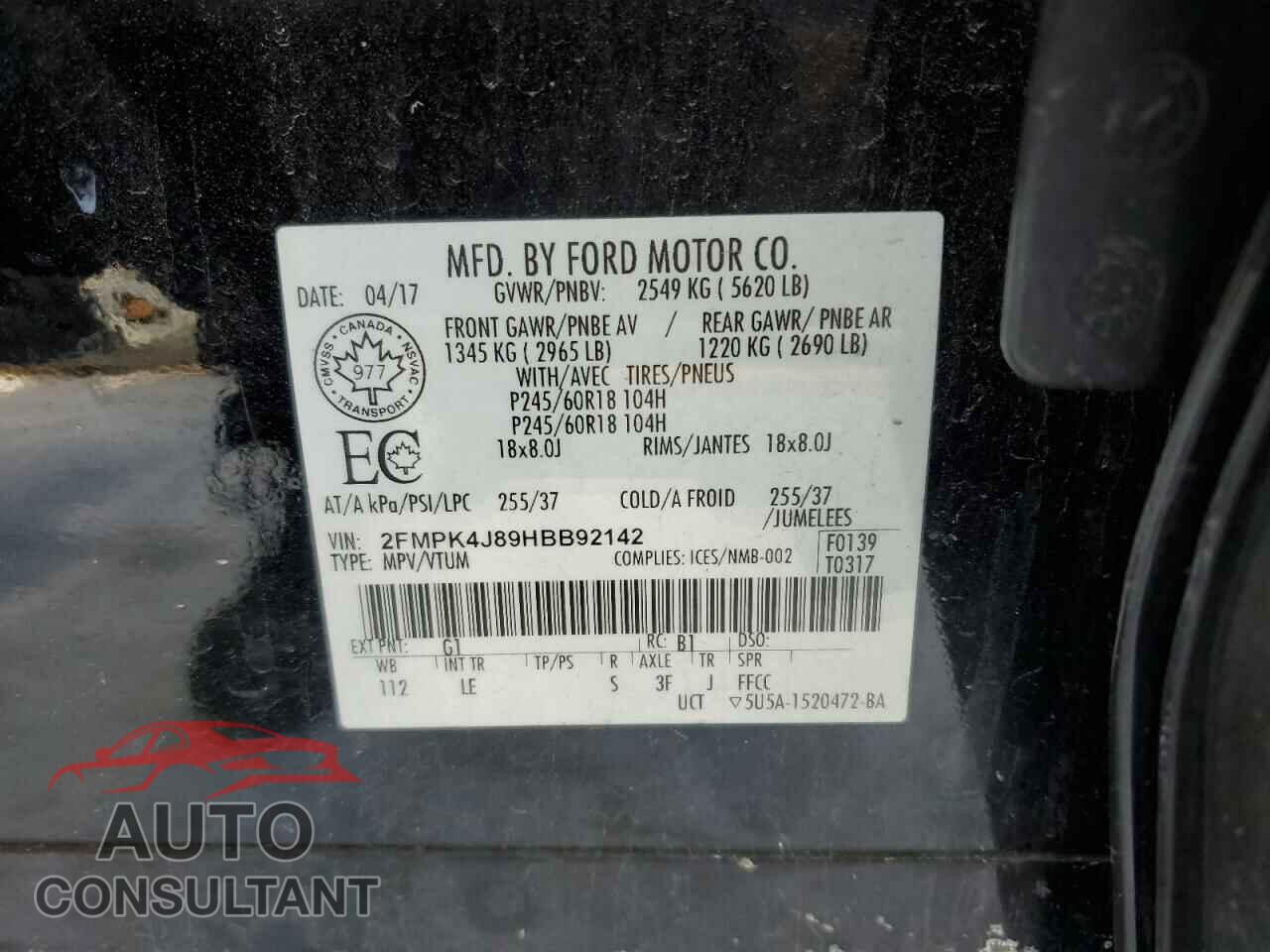 FORD EDGE 2017 - 2FMPK4J89HBB92142