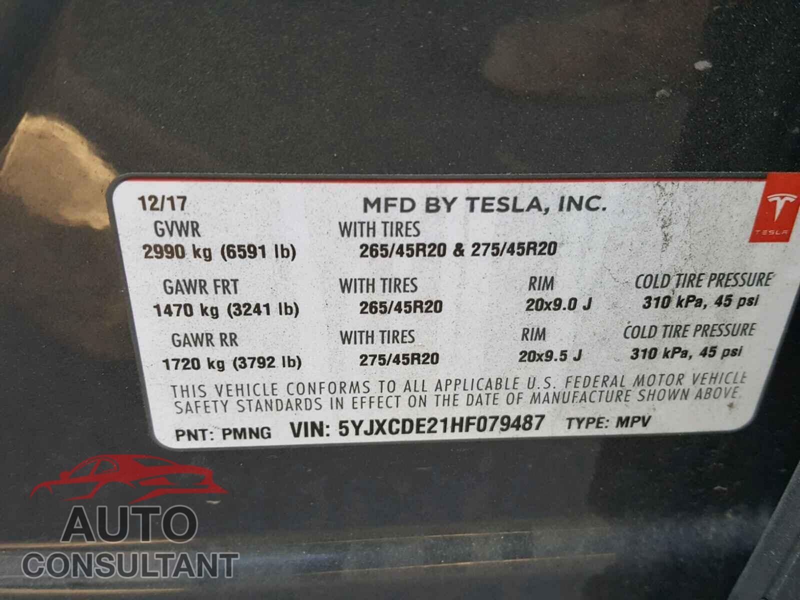 TESLA MODEL X 2017 - 5YJXCDE21HF079487