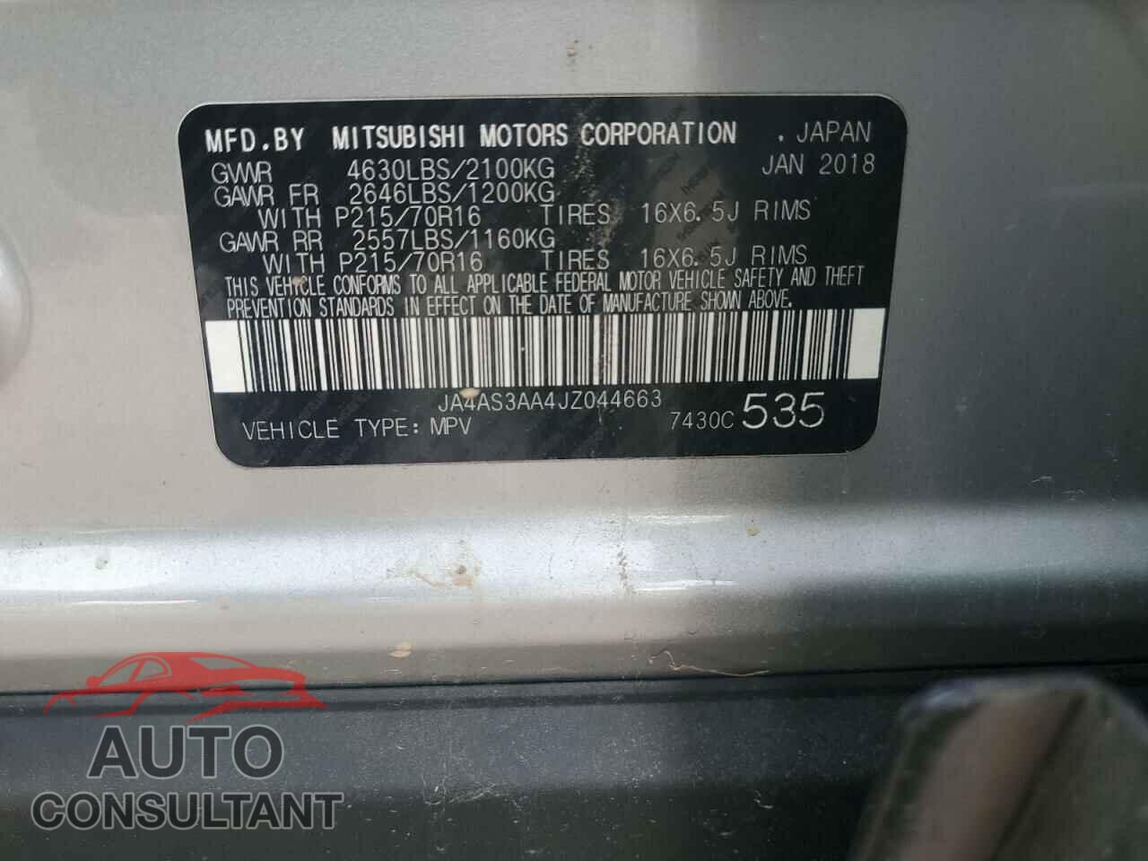 MITSUBISHI ECLIPSE 2018 - JA4AS3AA4JZ044663