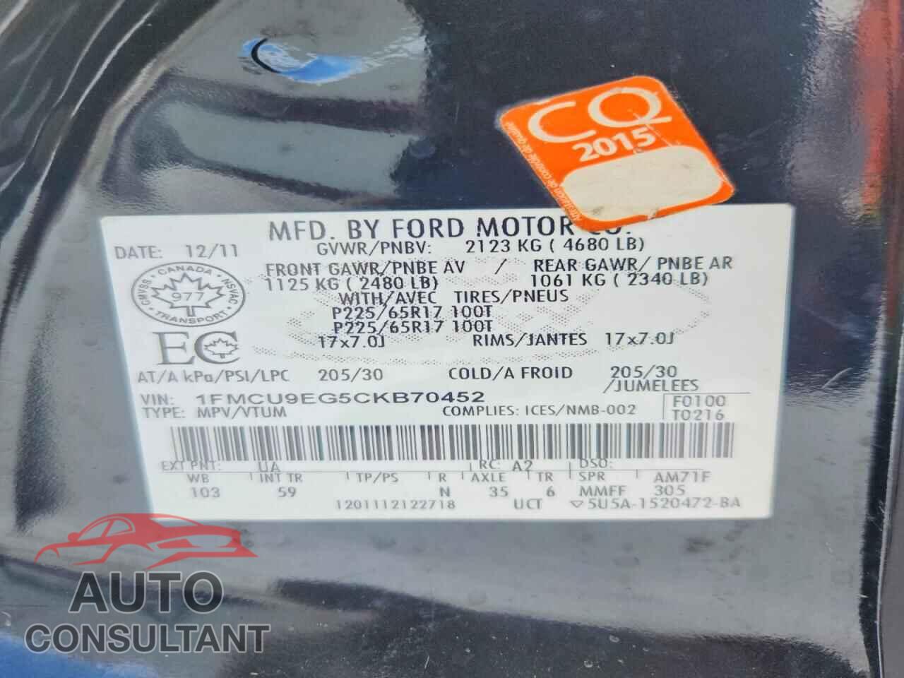 FORD ESCAPE 2012 - 1FMCU9EG5CKB70452