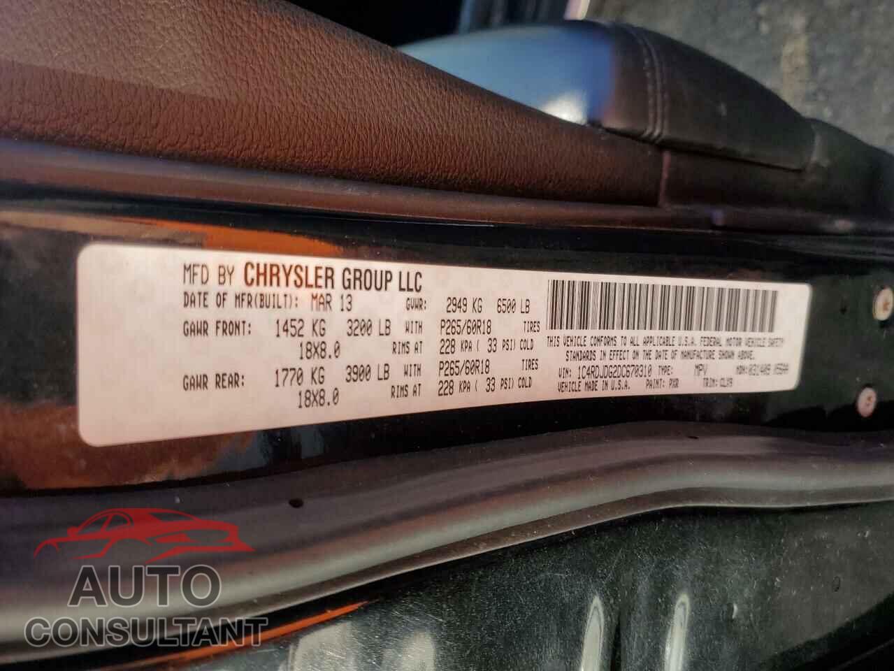 DODGE DURANGO 2013 - 1C4RDJDG2DC670310