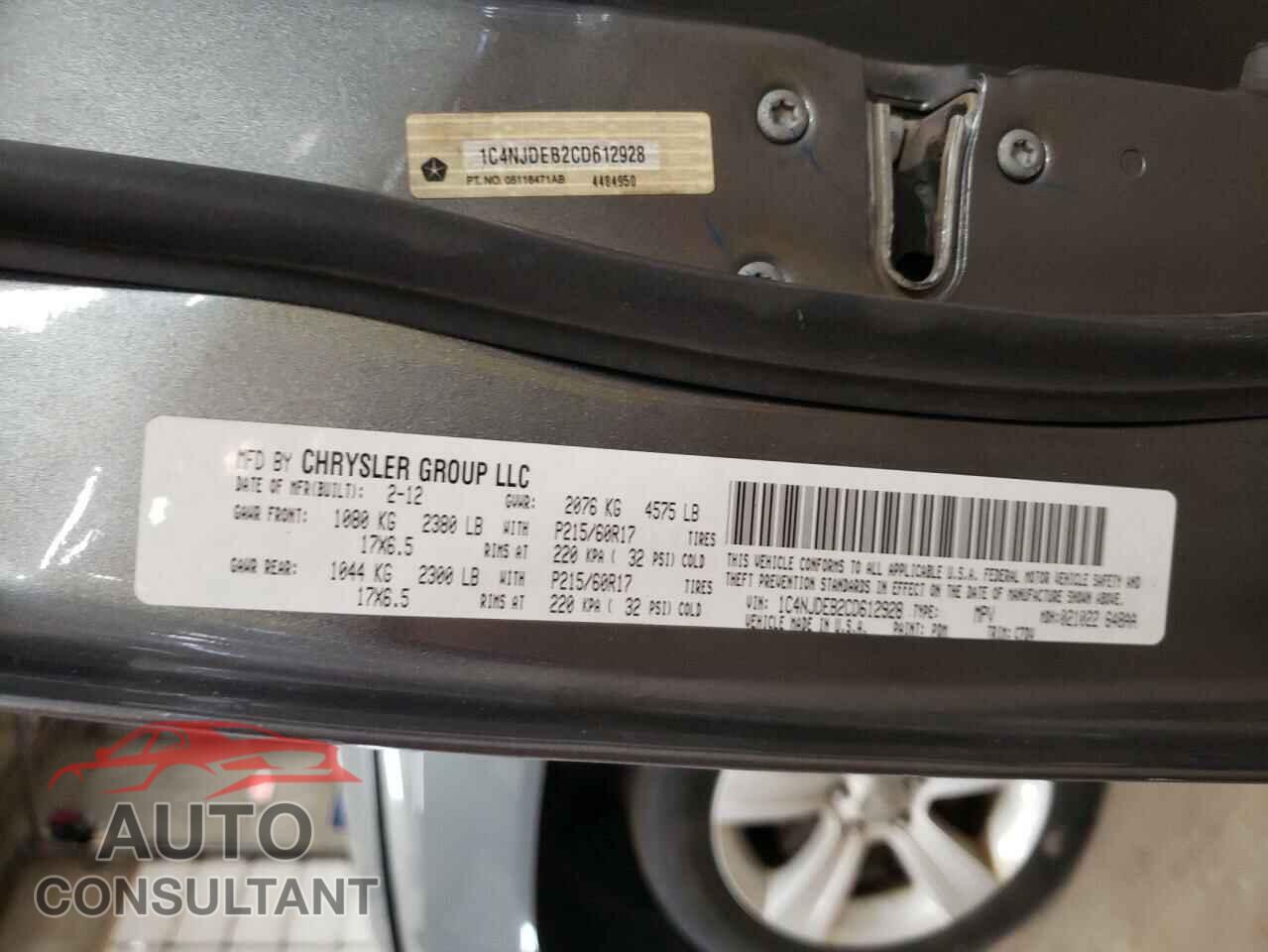 JEEP COMPASS 2012 - 1C4NJDEB2CD612928