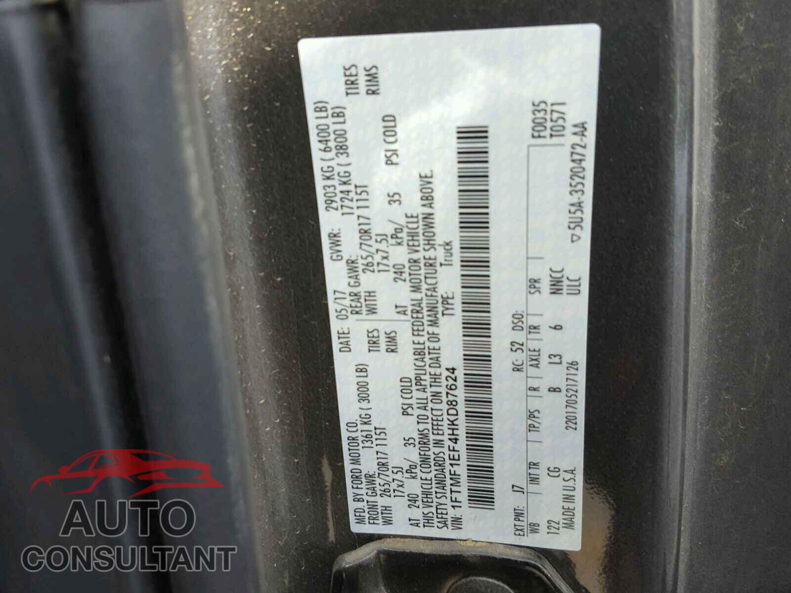FORD F150 2017 - 1FTMF1EF4HKD87624