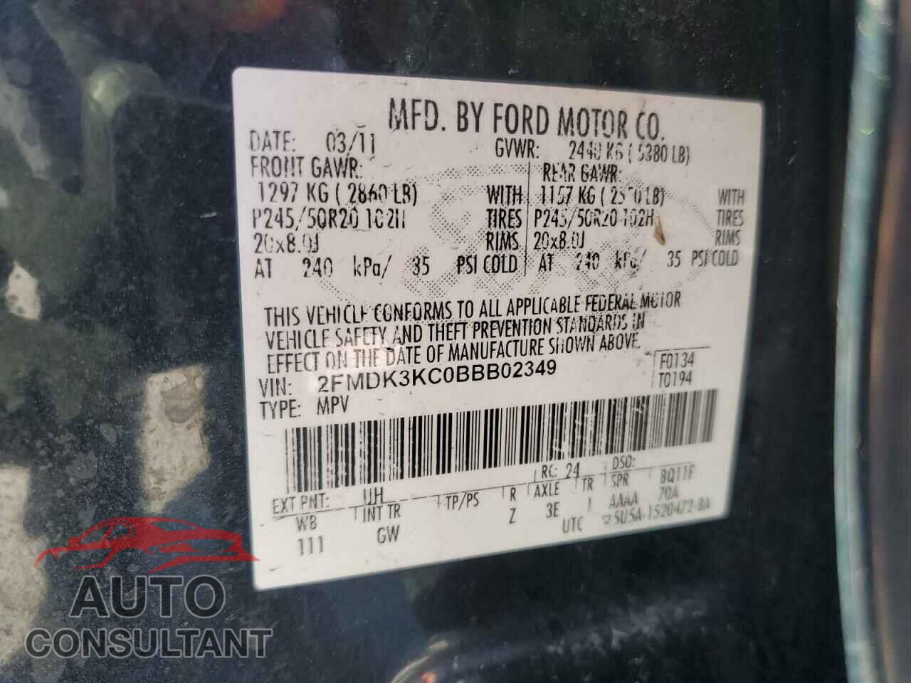 FORD EDGE 2011 - 2FMDK3KC0BBB02349