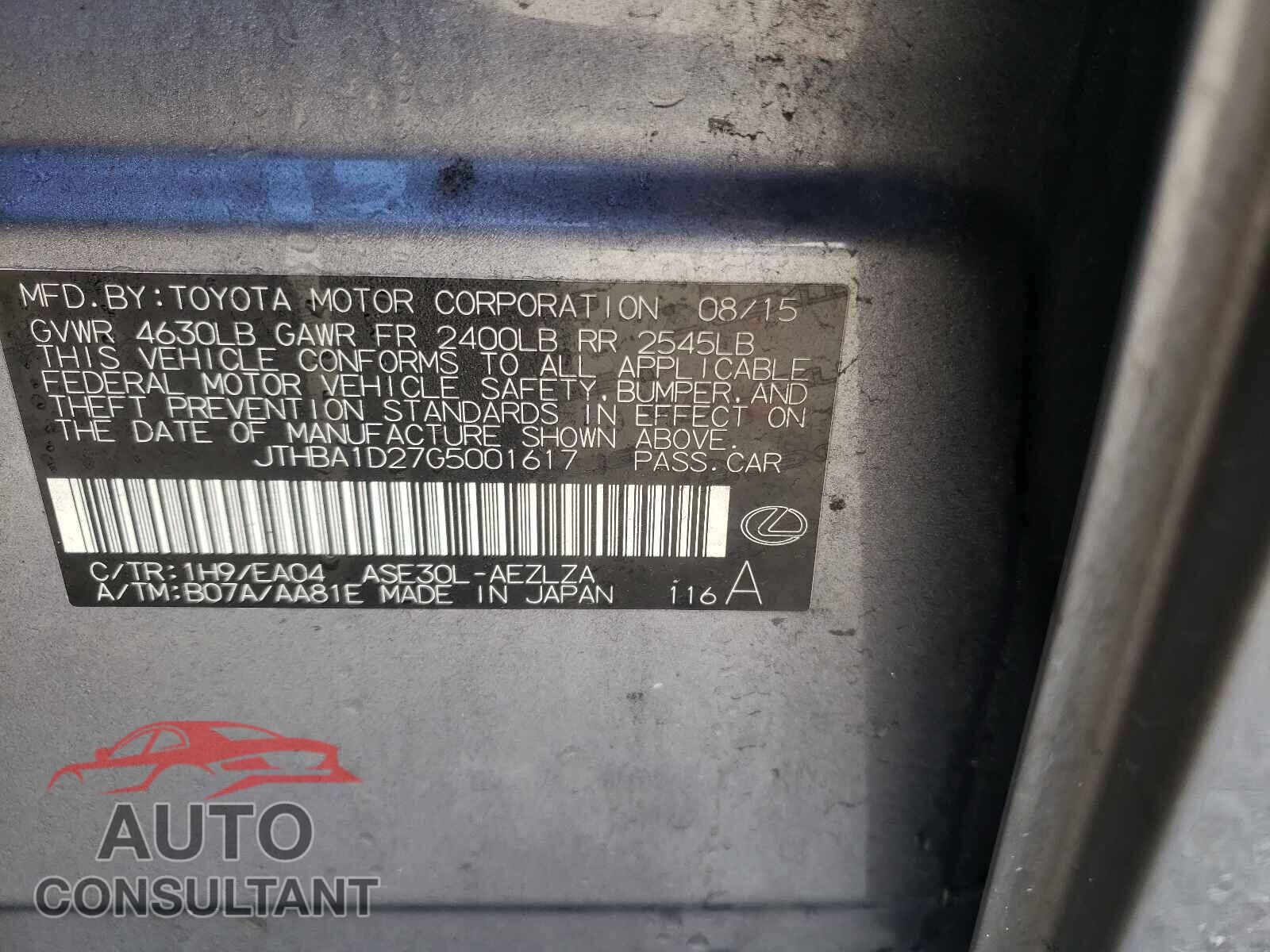 LEXUS IS 2016 - JTHBA1D27G5001617