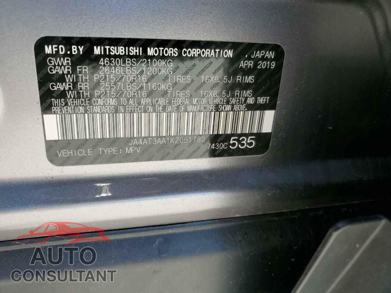 MITSUBISHI ECLIPSE 2019 - JA4AT3AA1KZ051780