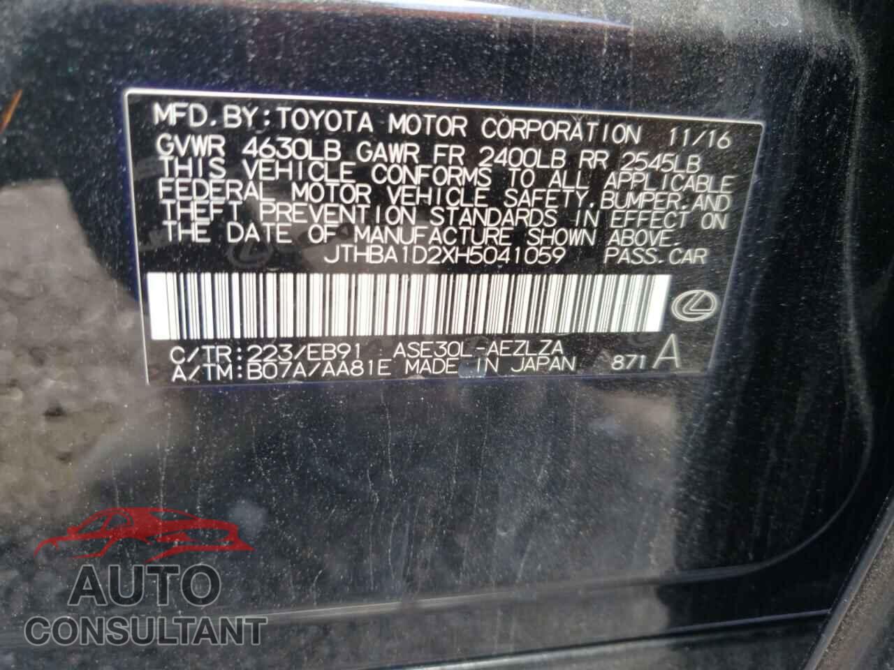 LEXUS IS 2017 - JTHBA1D2XH5041059