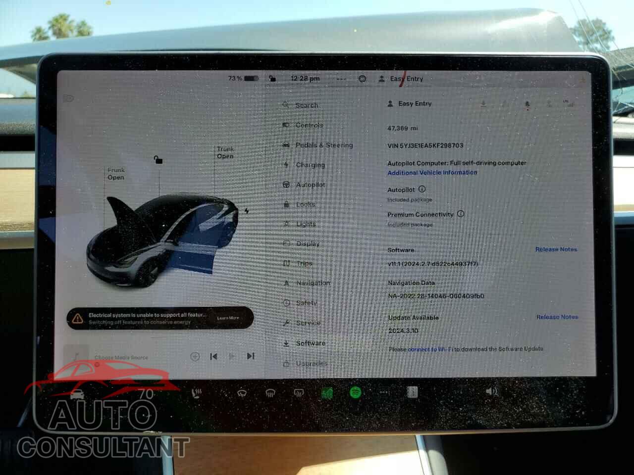 TESLA MODEL 3 2019 - 5YJ3E1EA5KF298703