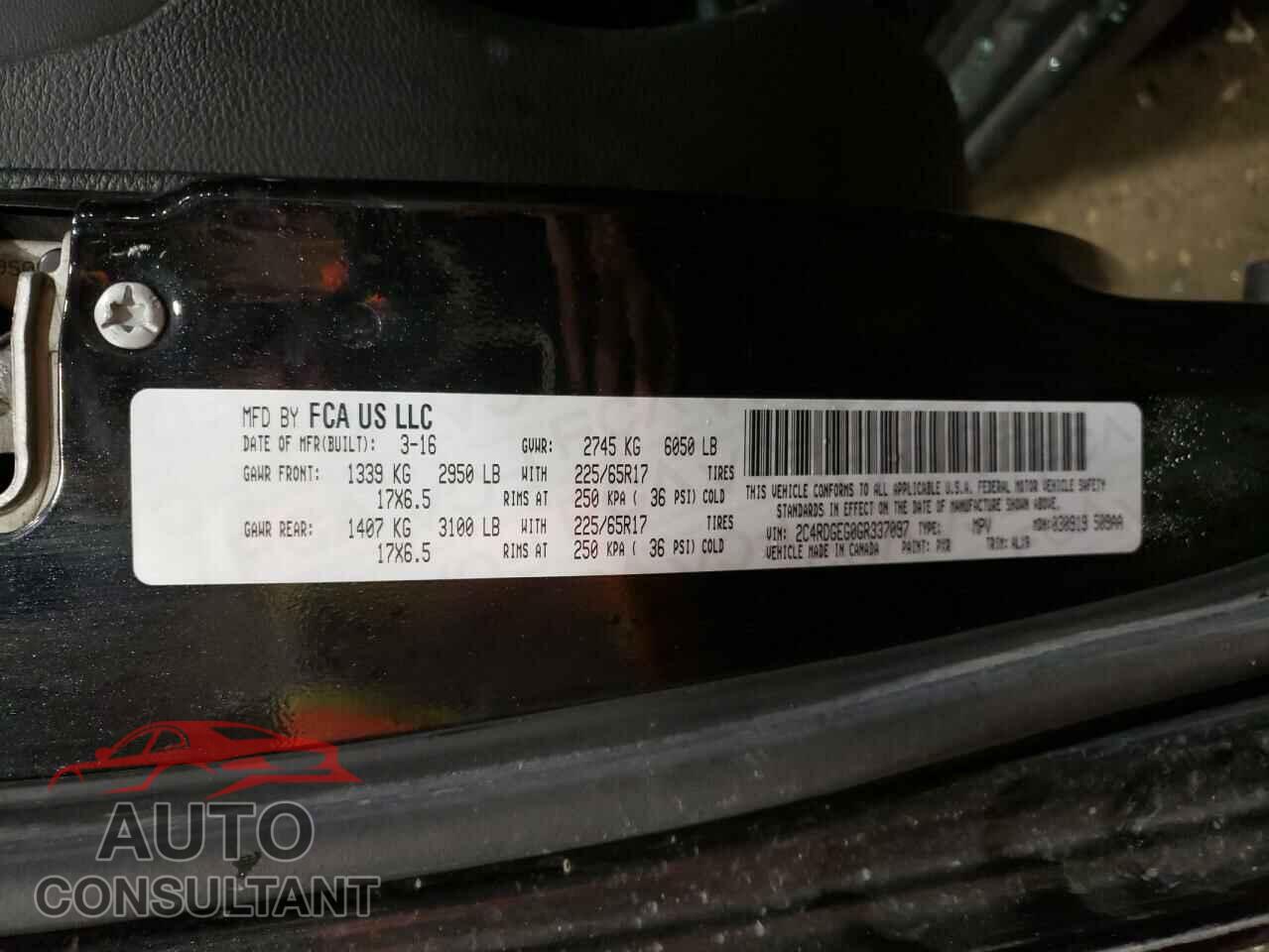 DODGE CARAVAN 2016 - 2C4RDGEG0GR337097