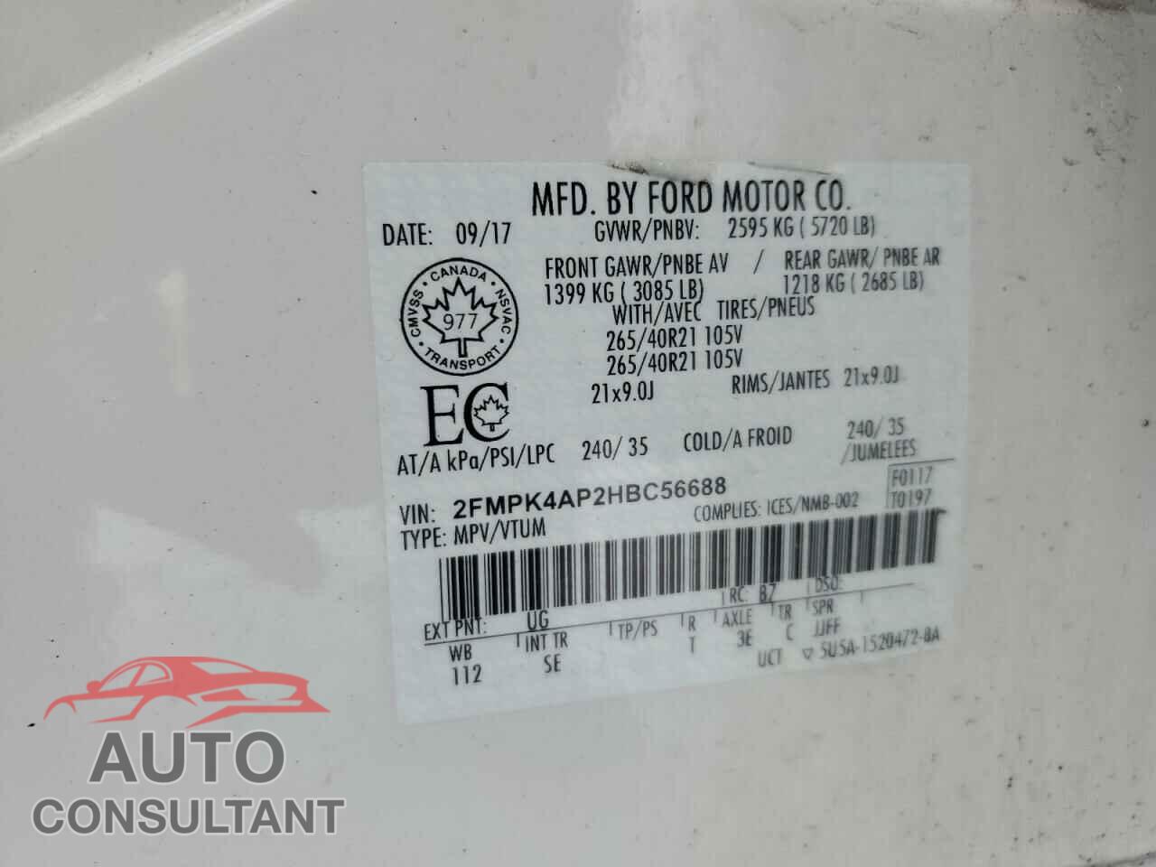 FORD EDGE 2017 - 2FMPK4AP2HBC56688