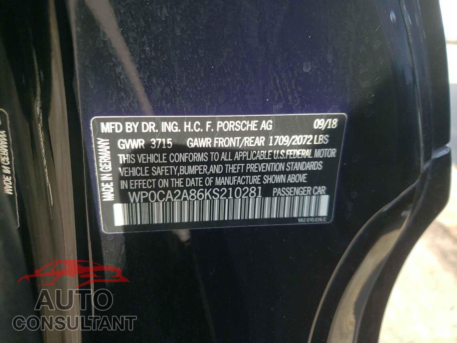 PORSCHE BOXSTER 2019 - WP0CA2A86KS210281