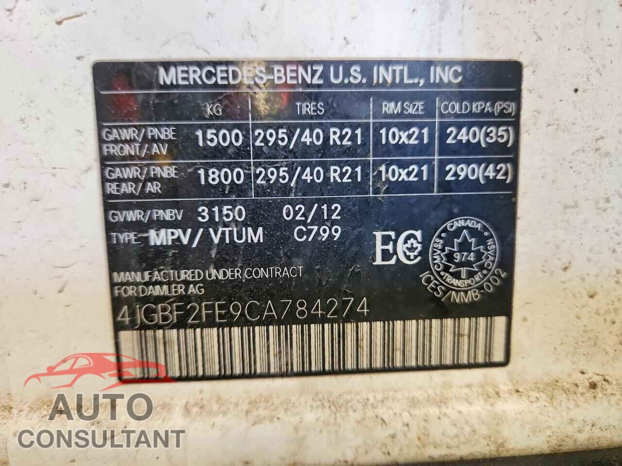 MERCEDES-BENZ GL-CLASS 2012 - 4JGBF2FE9CA784274