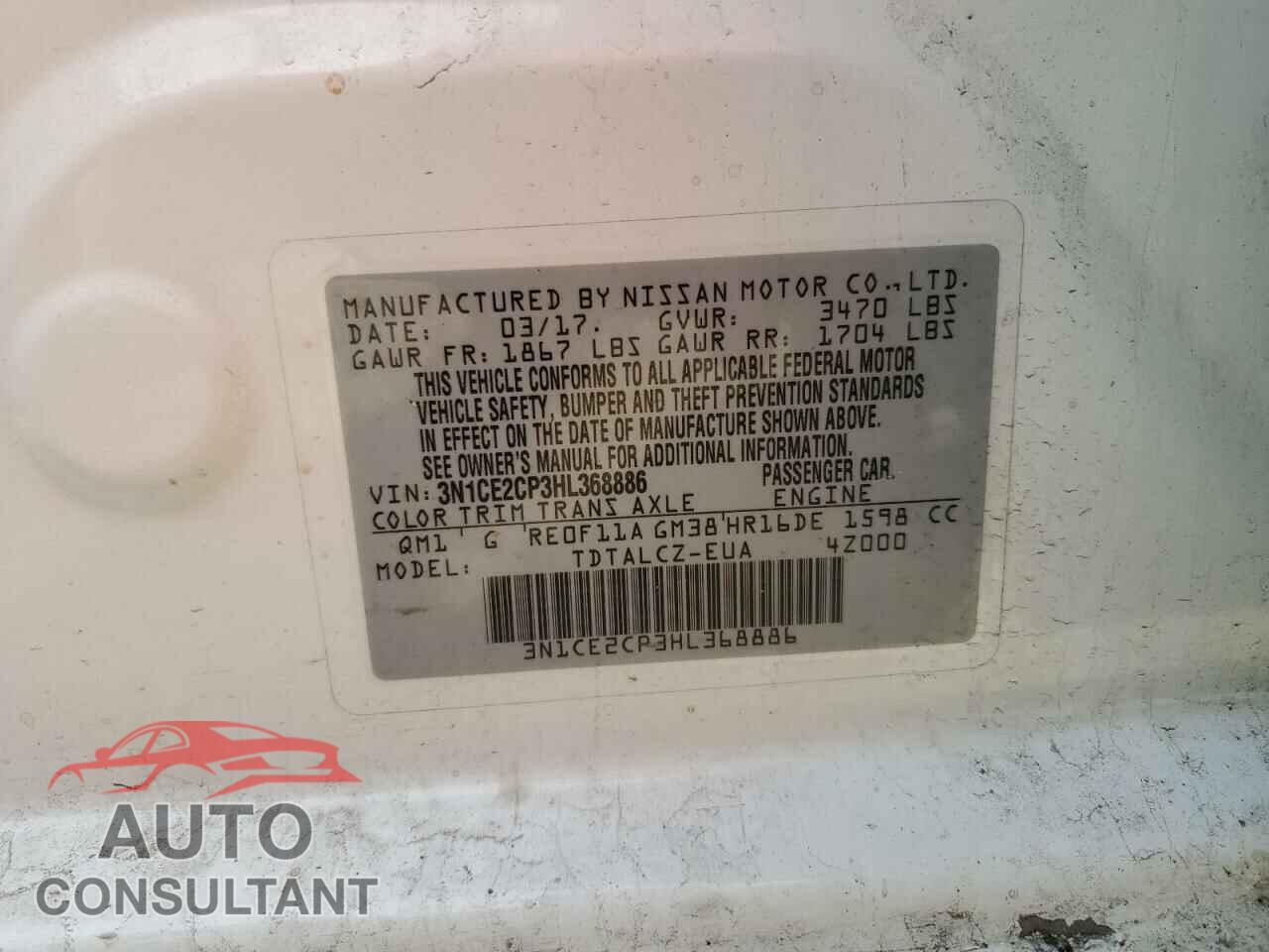 NISSAN VERSA 2017 - 3N1CE2CP3HL368886