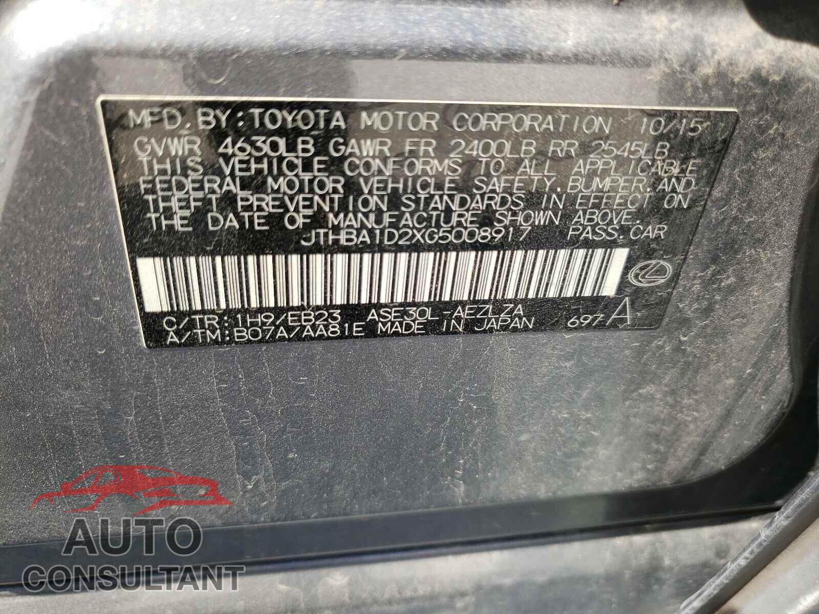LEXUS IS 2016 - JTHBA1D2XG5008917