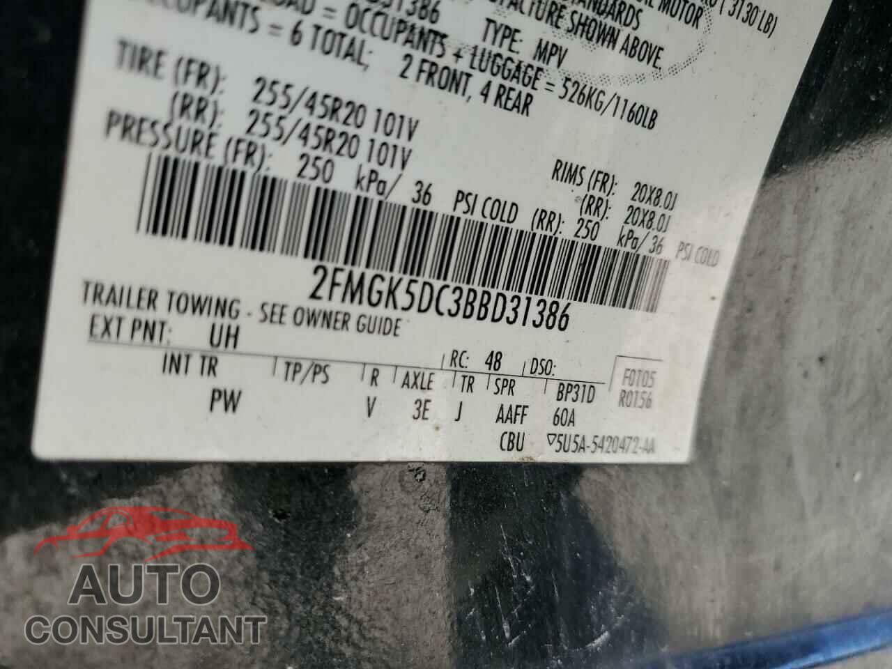 FORD FLEX 2011 - 2FMGK5DC3BBD31386