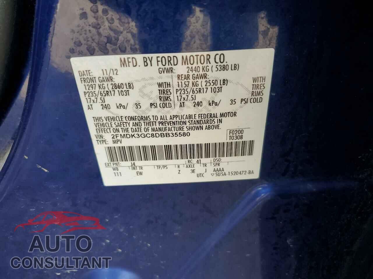 FORD EDGE 2013 - 2FMDK3GC8DBB35580