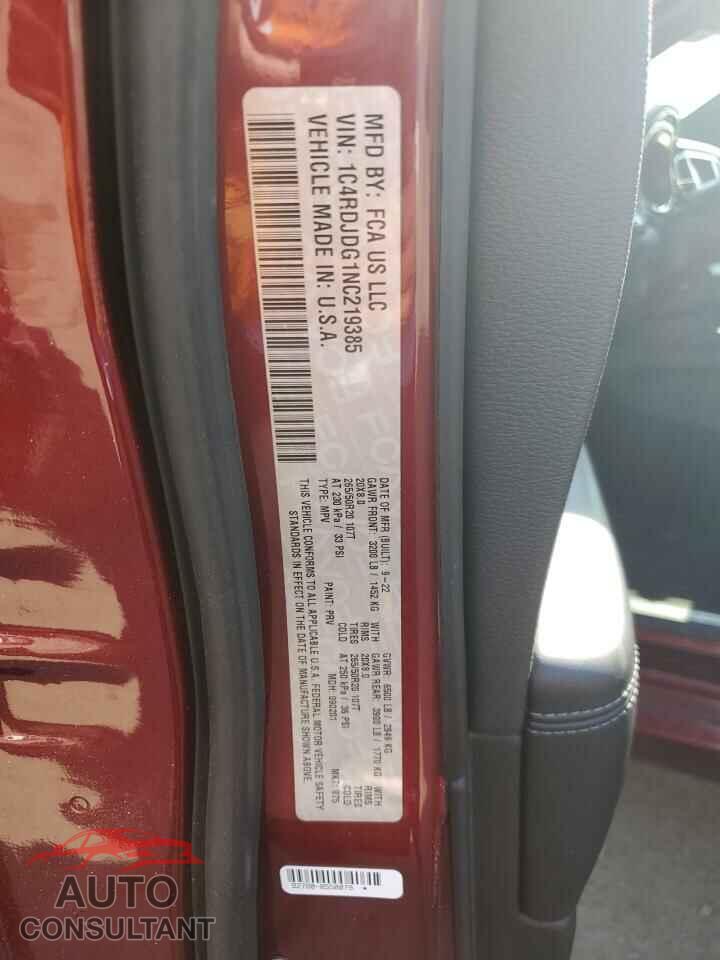 DODGE DURANGO 2022 - 1C4RDJDG1NC219385